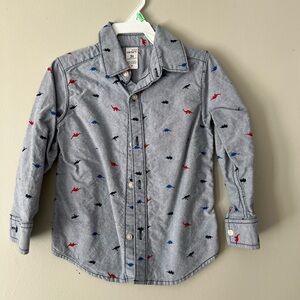 Carter’s Blue/Red Button-Up Shirt with Dinosaur Print